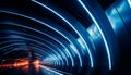 Futuristic vanishing point illuminates modern underground transportation in vibrant blue generated by AI Royalty Free Stock Photo