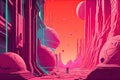 futuristic vaporwave neon pink plaza alien planet space station retro future science fiction landscape graphic novel video game