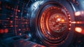 Futuristic vault door slightly ajar, revealing a glowing quantum grid and advanced digital security concepts in a dark Royalty Free Stock Photo