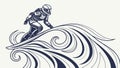 Futuristic figure surfing on abstract energy waves, dynamic motion, vector design Generative AI Royalty Free Stock Photo