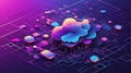Futuristic Vector of Quantum Computing Nodes and Cloud Networks in Isometric Style Royalty Free Stock Photo