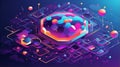Futuristic Vector of Quantum Computing Nodes and Cloud Networks in Isometric Style Royalty Free Stock Photo
