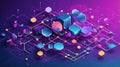 Futuristic Vector of Quantum Computing Nodes and Cloud Networks in Isometric Style Royalty Free Stock Photo