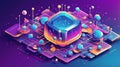 Futuristic Vector of Quantum Computing Nodes and Cloud Networks in Isometric Style Royalty Free Stock Photo