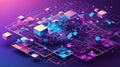 Futuristic Vector of Quantum Computing Nodes and Cloud Networks in Isometric Style Royalty Free Stock Photo