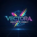 Futuristic Vectora logo with glitch effect and neon lights Royalty Free Stock Photo