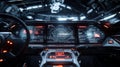 Futuristic vehicle cockpit with advanced digital dashboard and tech interface