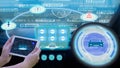 Futuristic vehicle smart car cockpit,graphic user interfaceGUI digital hologram,virtual screen system HUDHead Up Display ,self