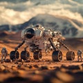 Futuristic Vehicle on Mars with Astronauts Exploring Alien Landscape Royalty Free Stock Photo