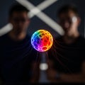 Futuristic vibrant glowing sphere with energy tendrils symbolizing digital connectivity and Royalty Free Stock Photo