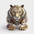 Futuristic Victorian Gold And Silver Tiger - 3d Rendered