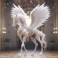 Futuristic Victorian Golden Winged Horse In Rococo Minimalism