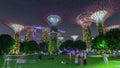 Futuristic view of amazing illumination at Garden by the Bay night timelapse hyperlapse in Singapore.