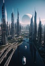 Futuristic view of the city of the future. Future metropolis concept