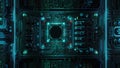 Neon-Lit Computer Motherboard with Circuit Tracks and Chips Royalty Free Stock Photo
