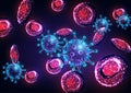 Futuristic viral infection with glow low poly influenza virus cells and erythrocytes in blood stream