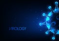 Futuristic virology, immunology abstract web banner with glowing low polygonal virus cells