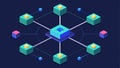 A futuristic virtual interface showcasing a 3D blockchain network with interconnected nodes representing transaction Royalty Free Stock Photo