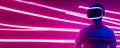 Futuristic virtual reality experience with neon lights in a dynamic setting Royalty Free Stock Photo