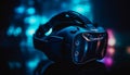 Futuristic virtual reality simulator illuminates dark studio with glowing equipment generated by AI Royalty Free Stock Photo