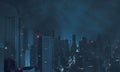 Futuristic virtual sci fi city. Many high sky scrapper building towers.