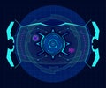Futuristic virtual screen is showing a target tracking system with digital interface, analyzing data and scanning in a