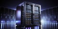 A Futuristic Vision of Data Processing: Advanced Rack Server in a Low-Light Data Center, Pulsating Royalty Free Stock Photo