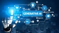 Futuristic Visual Representation of Generative AI with Robotic Hand, Digital Art Elements, Machine Learning Concepts Royalty Free Stock Photo