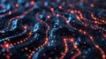 A futuristic visualization of a blockchainpowered brain with vibrant streams of data flowing between nodes resembling