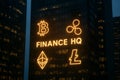 Finance HQ with Glowing Crypto Symbols â Digital Currency and Blockchain Concept Royalty Free Stock Photo