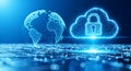 Digital globe and cloud with a padlock symbol, representing global data security and cloud computing background image Royalty Free Stock Photo