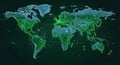 Global digital network visualization showing interconnected worldwide data flows across continents and oceans Royalty Free Stock Photo