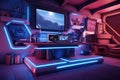 futuristic vr gaming station with led lighting