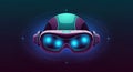 Futuristic VR headset with glowing blue lenses on dark background Royalty Free Stock Photo