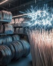 Futuristic Warehouse with Glowing Light Installation