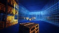 Futuristic warehouse with illuminated blue grid Royalty Free Stock Photo