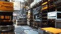 Futuristic warehouse management system optimizing logistics with holographic interface