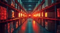 Futuristic Warehouse with Red Lights Generative AI