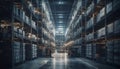 Futuristic warehouse shelves reflect modern technology inside generated by AI Royalty Free Stock Photo