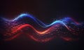 Futuristic wavy background. Mystical energy of the universe in form of blue and red waves, soft ethereal dreamy banner.