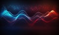 Futuristic wavy background. Mystical energy of the universe in form of blue and red waves, soft ethereal dreamy banner.