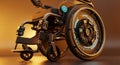 Futuristic wheelchair with sleek design and glowing blue interface on warm gradient background Royalty Free Stock Photo