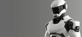 Futuristic white ai humanoid robot portrait with copy space, technology and innovation concept Royalty Free Stock Photo