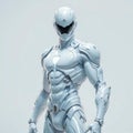 Futuristic White Armored Robot, Posing Against a Light Gray Background. Digital 3D Render of a Sci-Fi Cyborg, Modern Technology Royalty Free Stock Photo