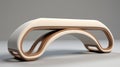 Futuristic White And Brown Wooden Bench With Curved Armrests