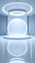Futuristic White Circular Platform with Reflective Floor in Studio Royalty Free Stock Photo