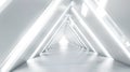 Futuristic white corridor with triangular geometry and bright lighting. Modern minimalistic design in a high-tech style Royalty Free Stock Photo