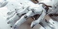 A Futuristic White Cybernetic Hand with Sleek Design for Advanced Robotics Human Augmentation and Technology Innovation Projects Royalty Free Stock Photo
