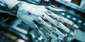 A Futuristic White Cybernetic Hand with Sleek Design for Advanced Robotics Human Augmentation and Technology Innovation Projects Royalty Free Stock Photo
