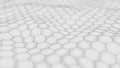 Futuristic white hexagon background. Futuristic honeycomb concept. Wave of particles. 3D rendering Royalty Free Stock Photo